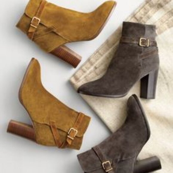 J. Crew Tan Brown Suede Leather Ankle Heel Booties - Picture 1 of 10